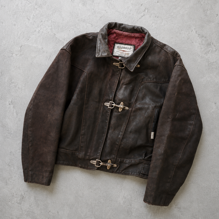 Ella │ Vintage Buckle Leather Jacket