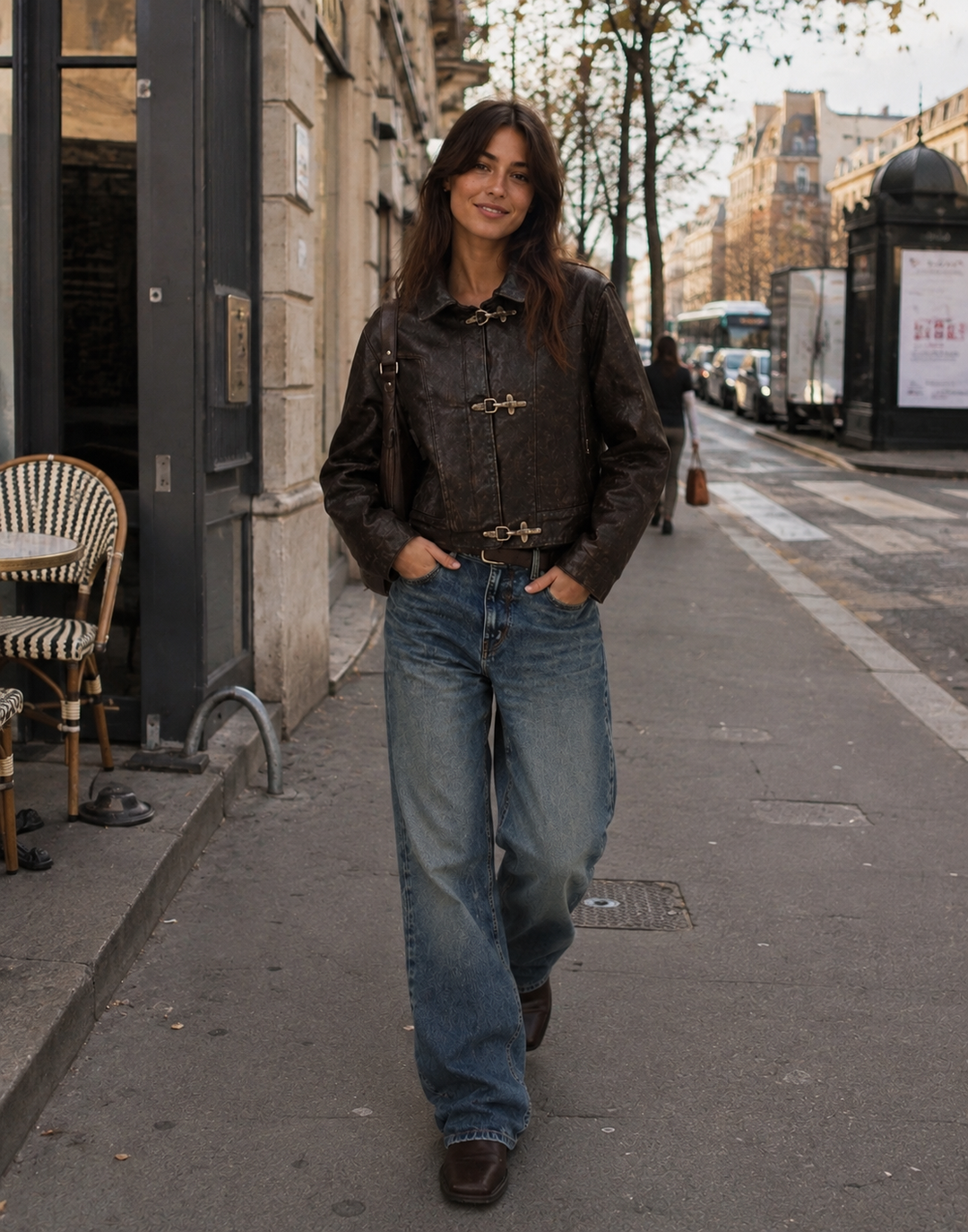 Ella │ Vintage Buckle Leather Jacket