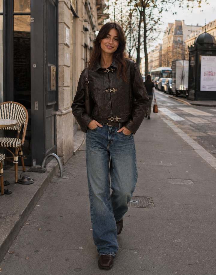 Ella │ Vintage Buckle Leather Jacket