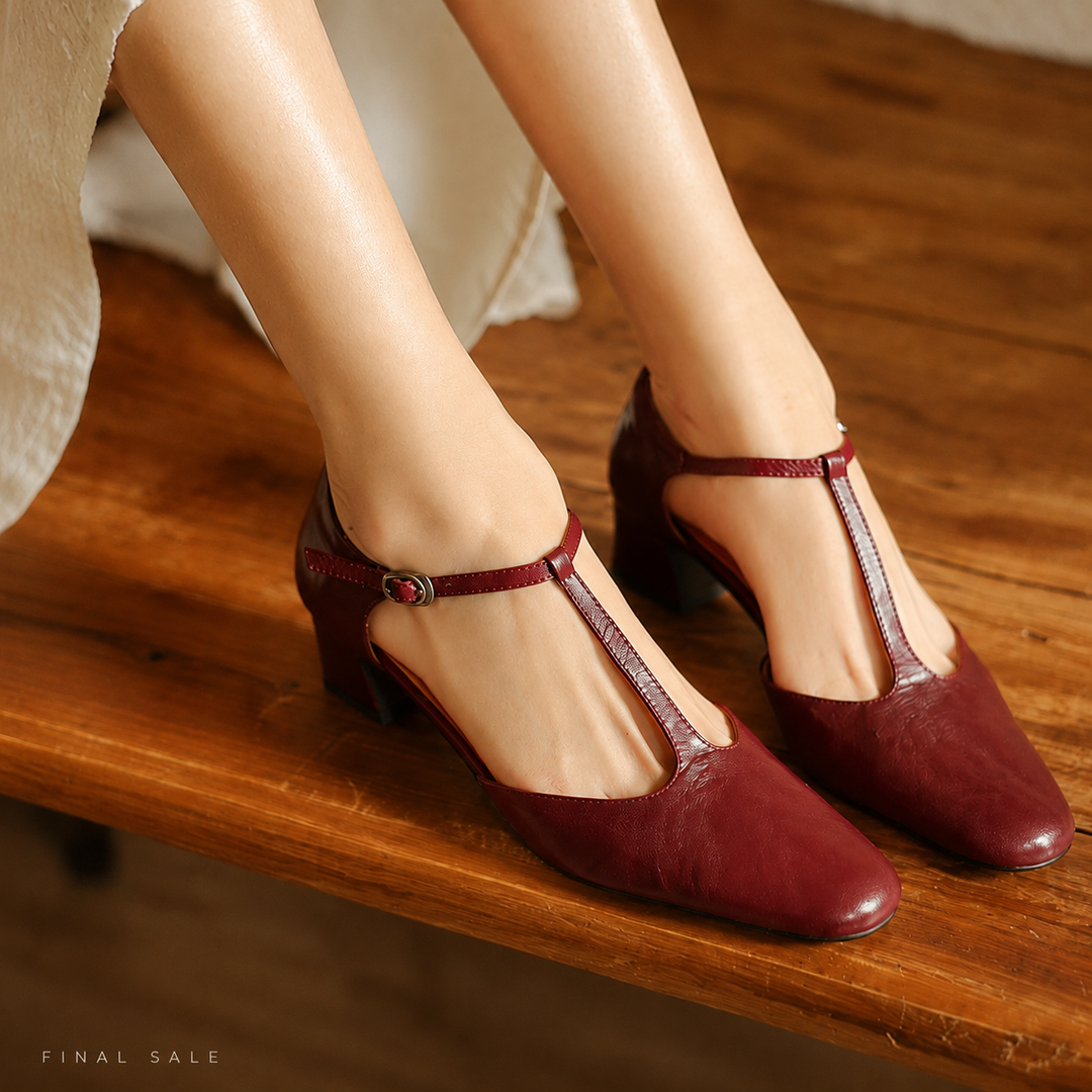 Althea | Leather T-Strap Heels