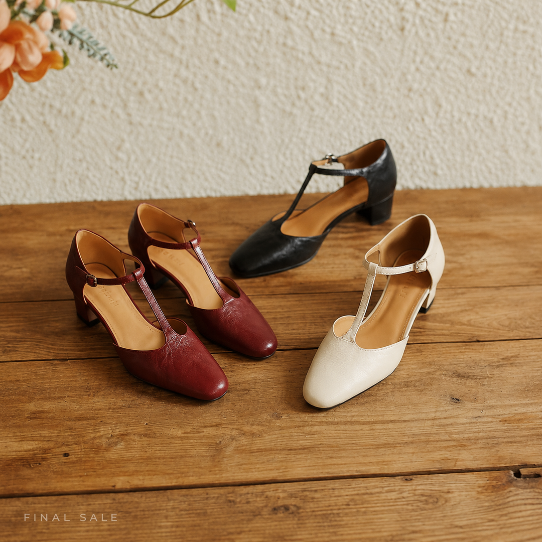 Althea | Leather T-Strap Heels