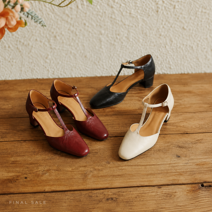 Althea | Leather T-Strap Heels