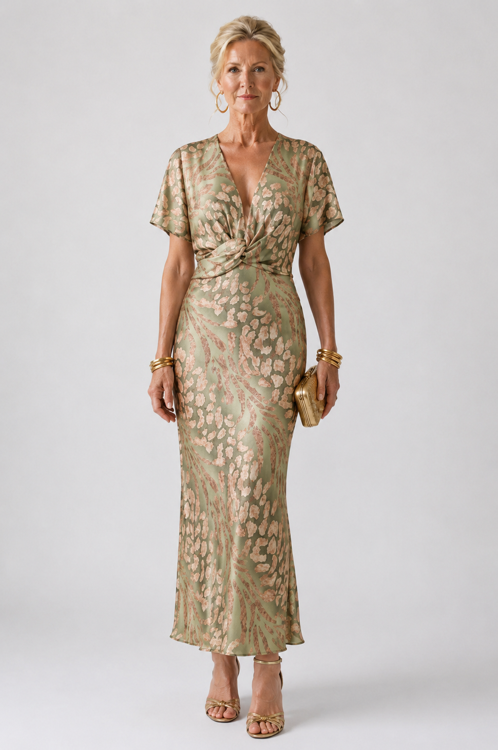 Violet & Grace™ | Abstract Print V Neck Twist Waist Midi Dress