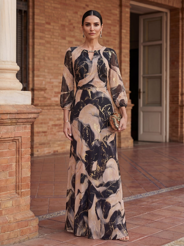 Printed Chiffon Dress for Women | Elegant Flowy Midi Dress