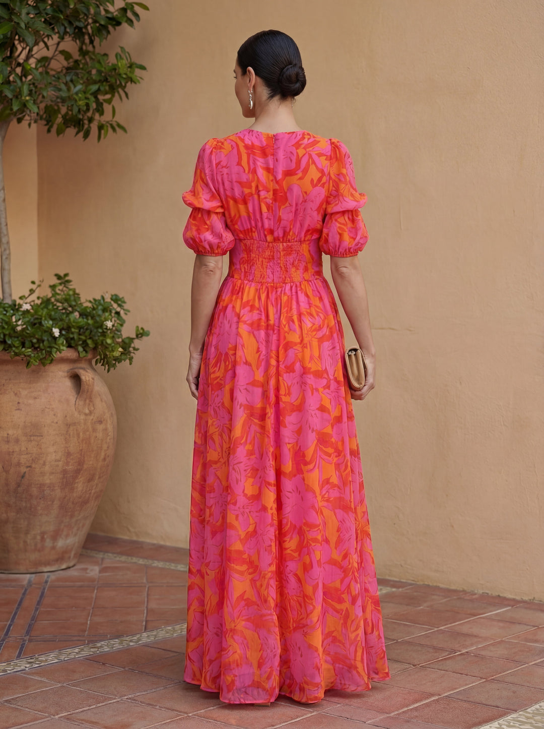 Flowy Maxi Dress for Women - Elegant V-Neck Long Dress