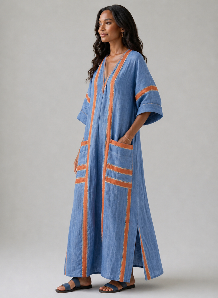 Avenor | V Neck Soft Structure Midi Dress