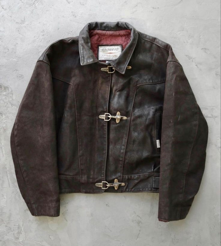 Vintage Buckle Leather Jacket