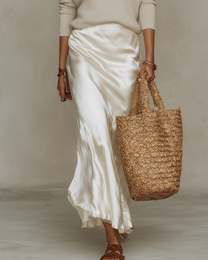 Satin Midi Dress with Sweater - Elegant Two Piece Set