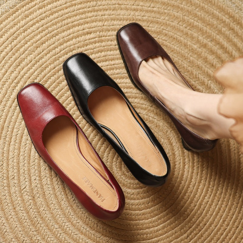 Caelune | Leather Square-Toe Pumps