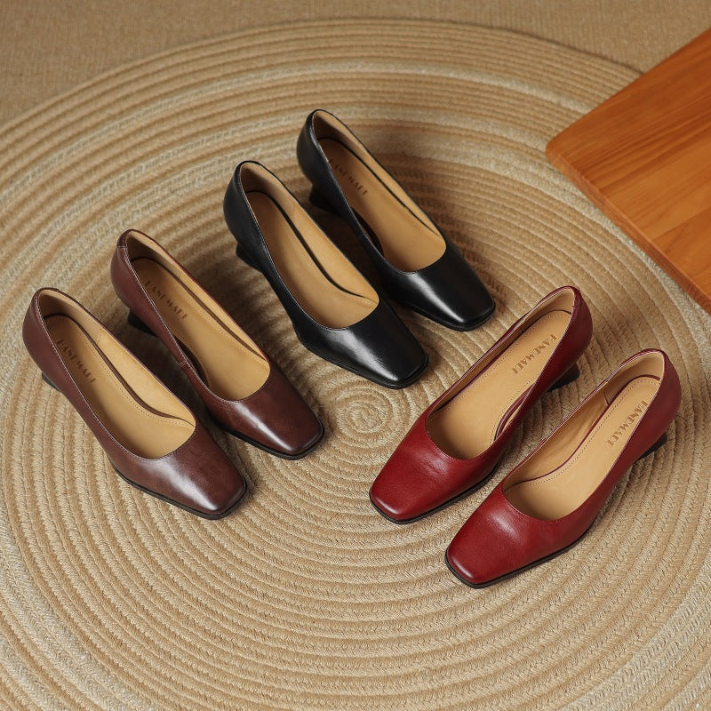 Caelune | Leather Square-Toe Pumps