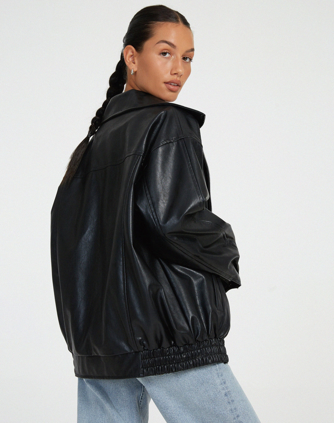 Oversized PU Leather Jacket for Women – Fashionable Look, High-Quality Faux Leather