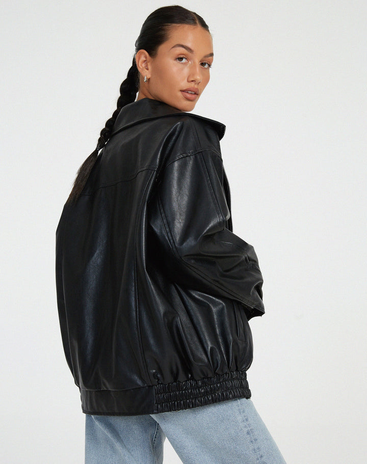 Oversized PU Leather Jacket for Women – Fashionable Look, High-Quality Faux Leather