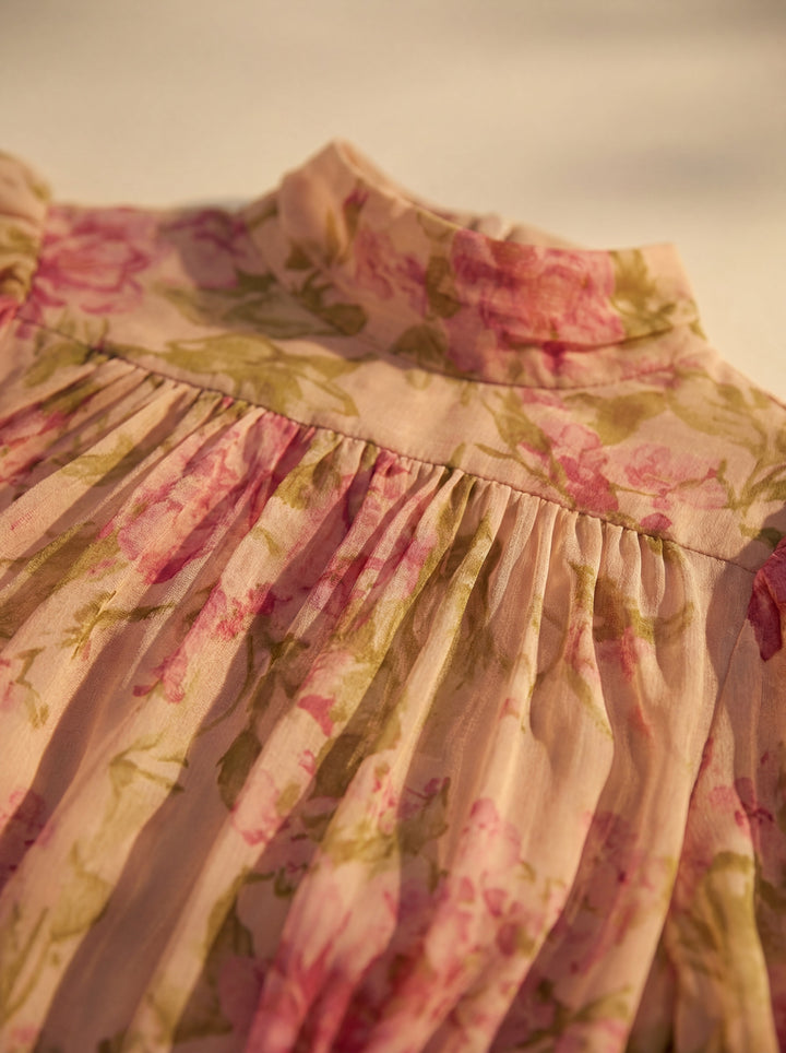 Floral Maxi Dress for Wedding Guest with Puff Sleeves