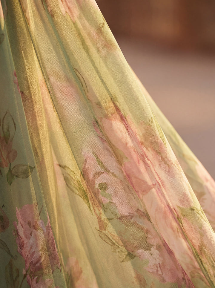 Floral Halter Maxi Dress - Chiffon Evening Dress for Women