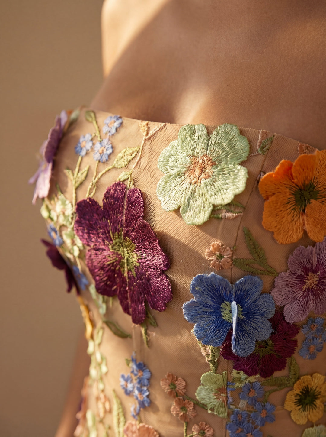 Floral Embroidered Midi Dress for Wedding Guest Cocktail Party
