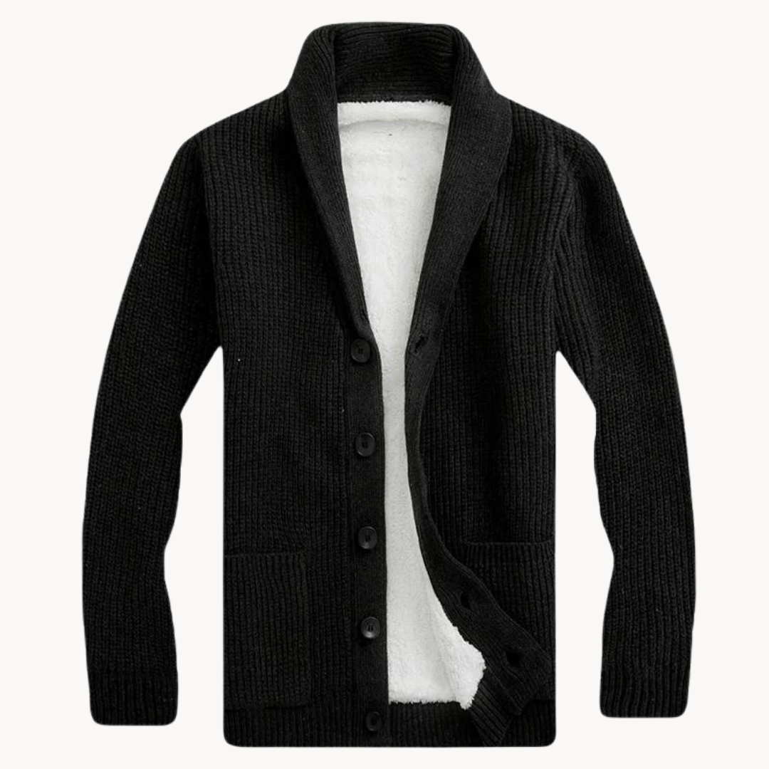 Fleece cardigan for men with shawl collar