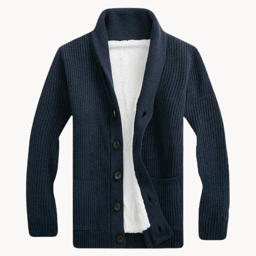 Fleece cardigan for men with shawl collar