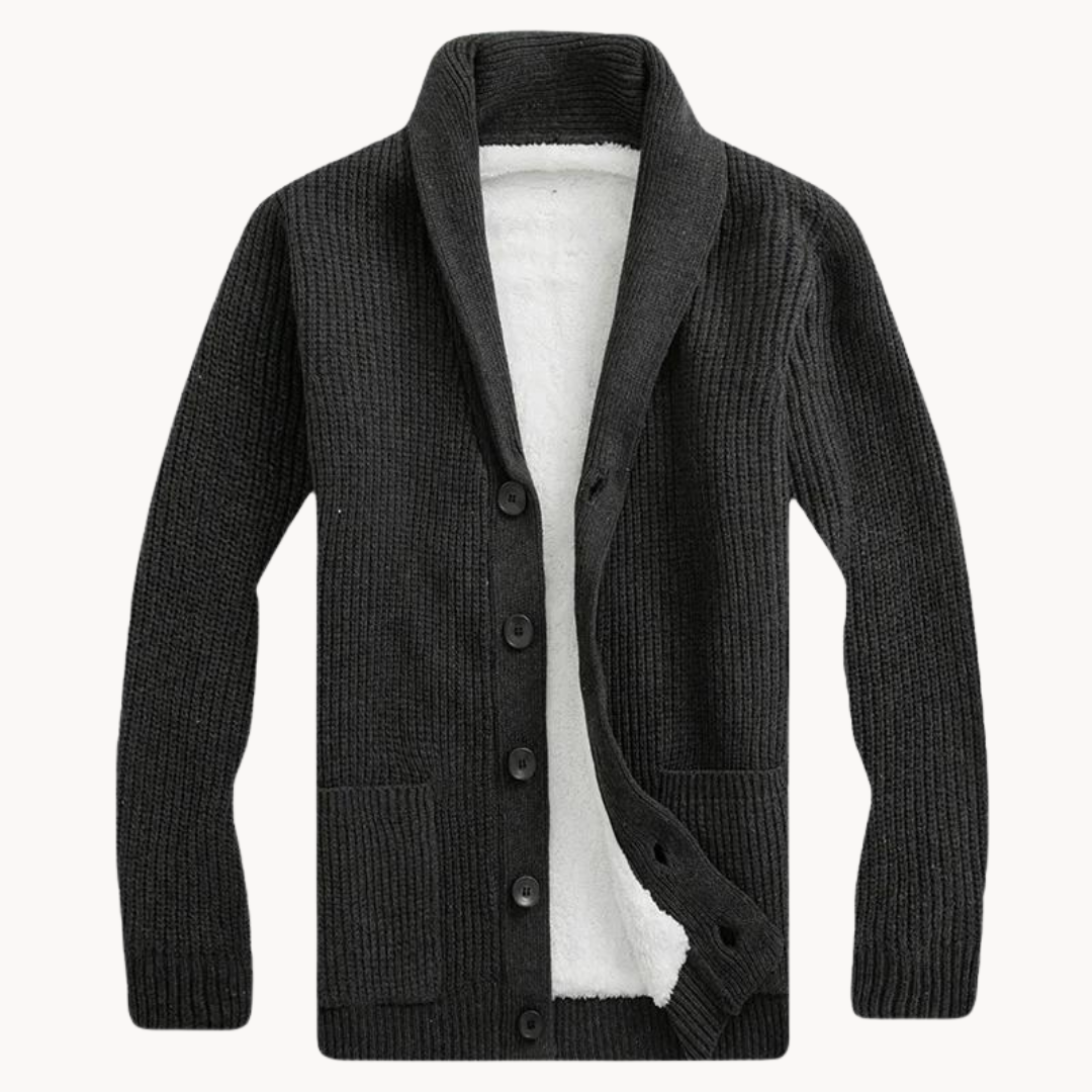 Fleece cardigan for men with shawl collar