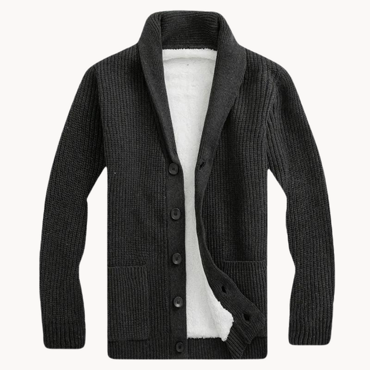 Fleece cardigan for men with shawl collar