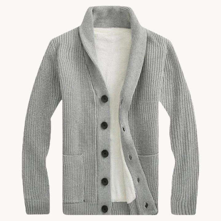 Fleece cardigan for men with shawl collar