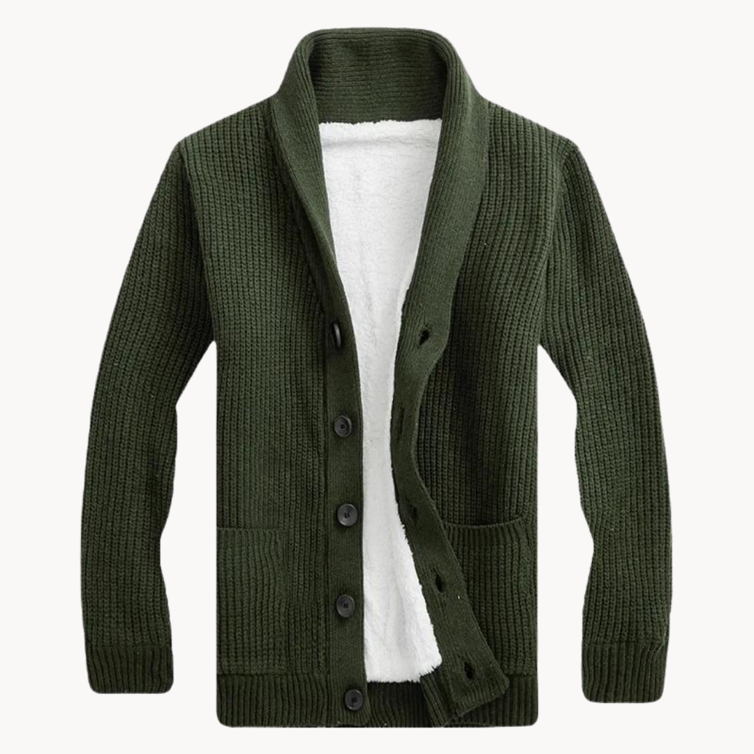 Fleece cardigan for men with shawl collar