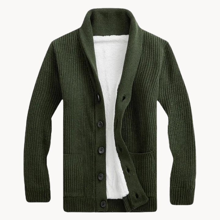 Fleece cardigan for men with shawl collar