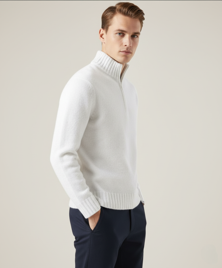Men's Pullover - Half Zip Sweater with Stand-Up Collar