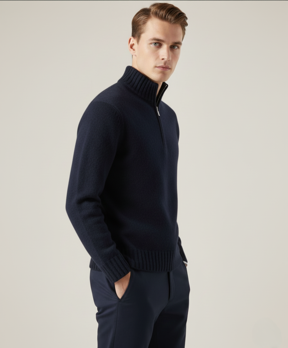 Men's Pullover - Half Zip Sweater with Stand-Up Collar