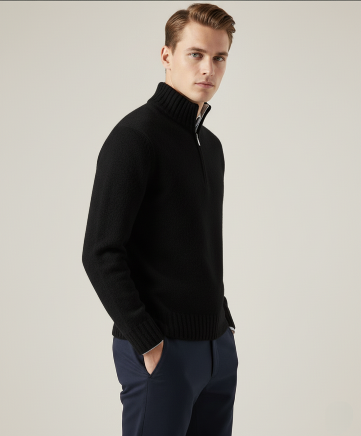 Men's Pullover - Half Zip Sweater with Stand-Up Collar