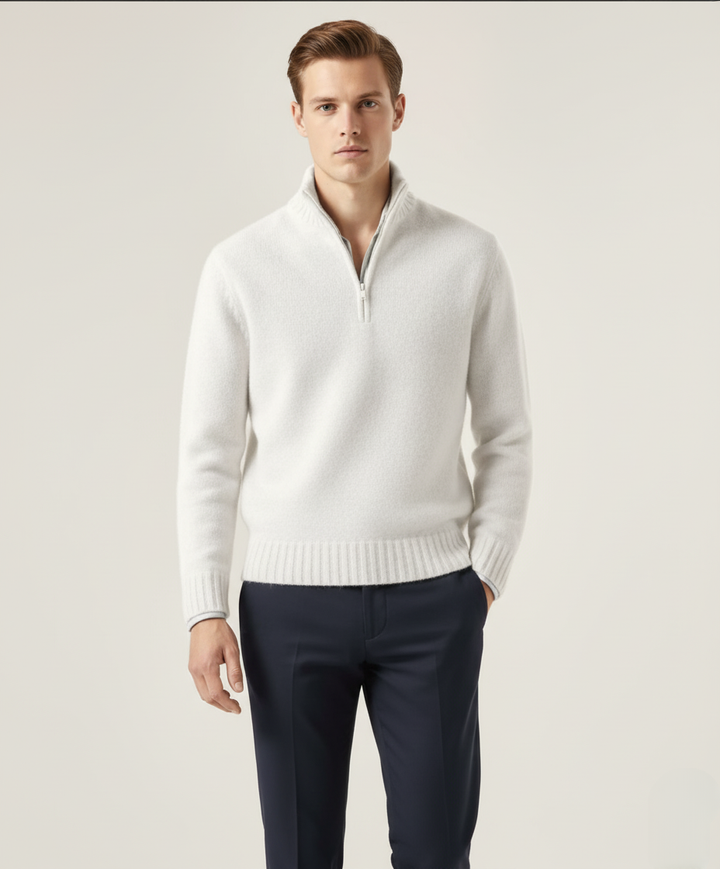 Men's Pullover - Half Zip Sweater with Stand-Up Collar