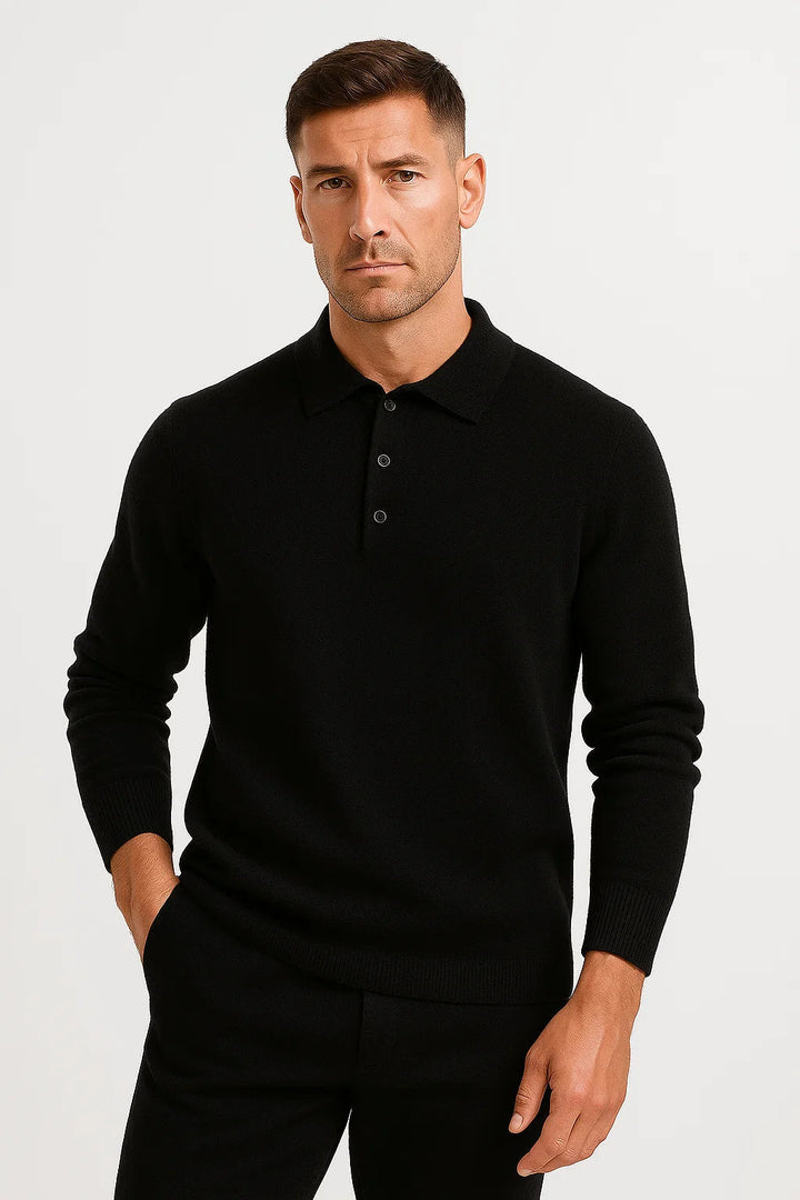 Men's Polo Sweater Cotton Long Sleeve Classic Knit