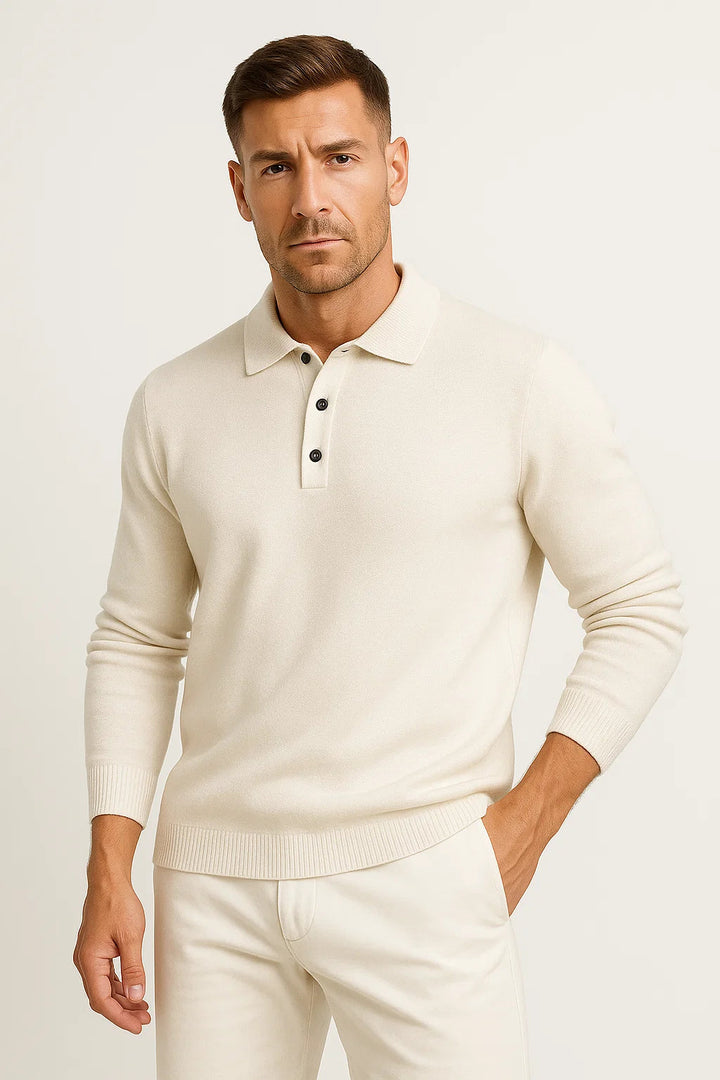 Men's Polo Sweater Cotton Long Sleeve Classic Knit
