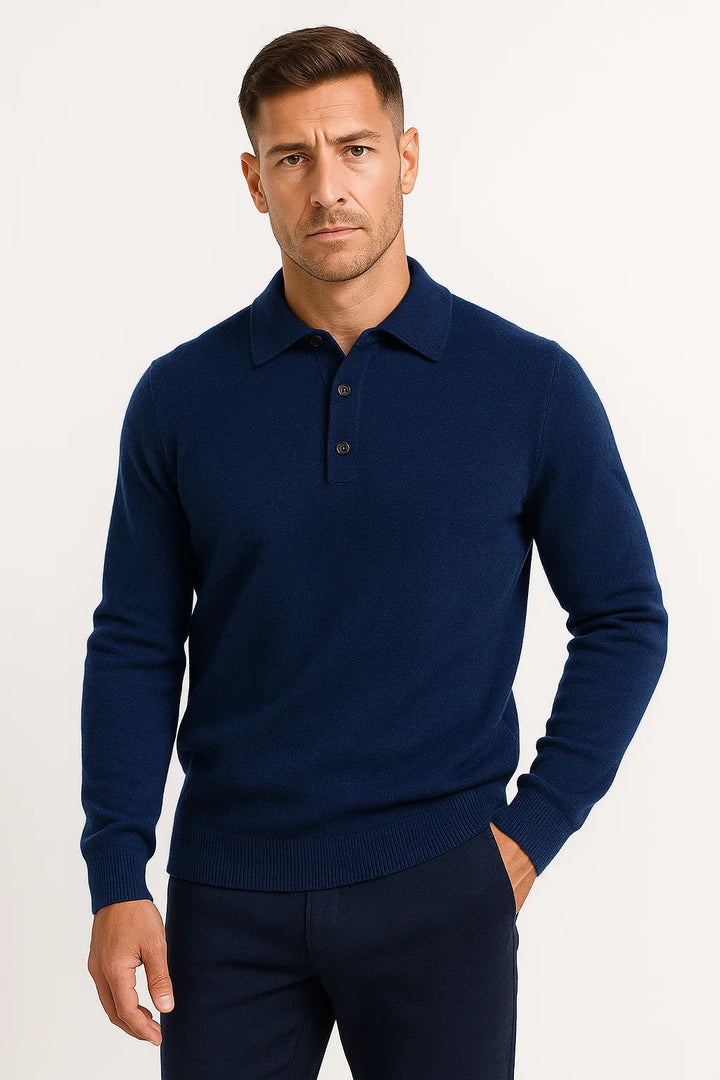 Men's Polo Sweater Cotton Long Sleeve Classic Knit