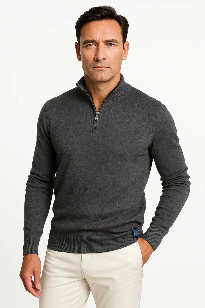Men's Quarter Zip Sweater Polyester Blend Classic Fit Minimalist Design
