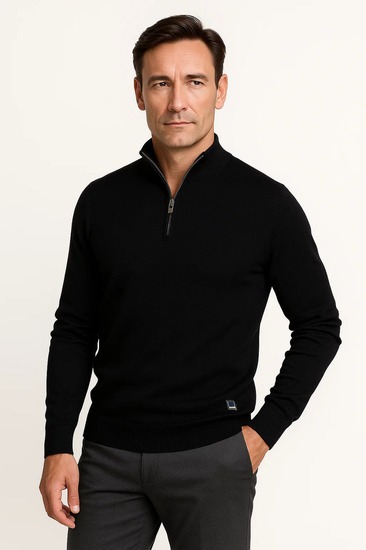 Men's Quarter Zip Sweater Polyester Blend Classic Fit Minimalist Design