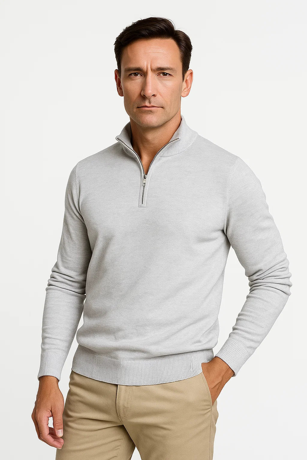 Men's Quarter Zip Sweater Polyester Blend Classic Fit Minimalist Design