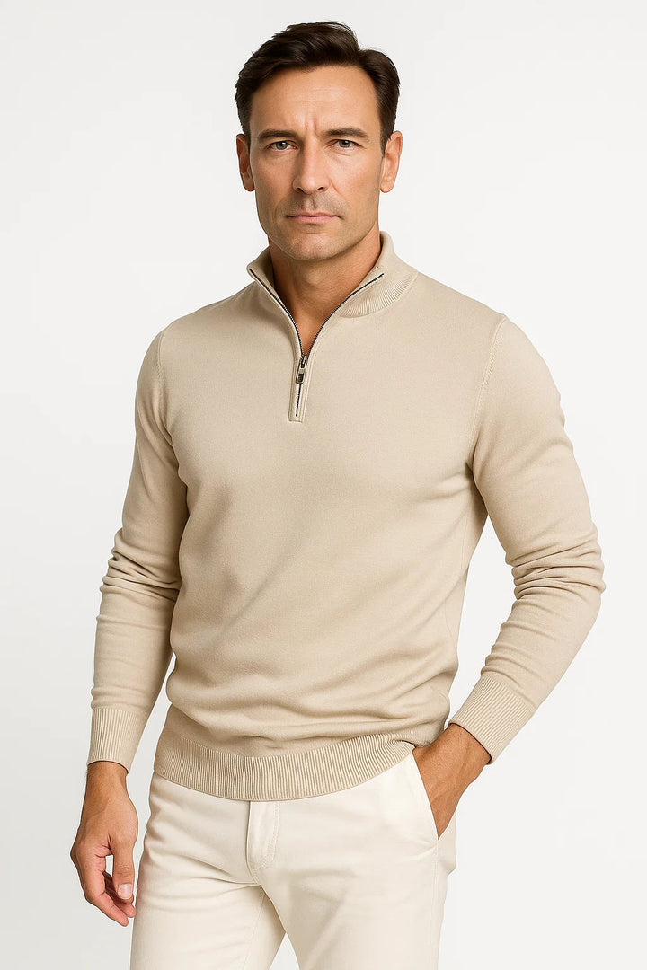 Men's Quarter Zip Sweater Polyester Blend Classic Fit Minimalist Design