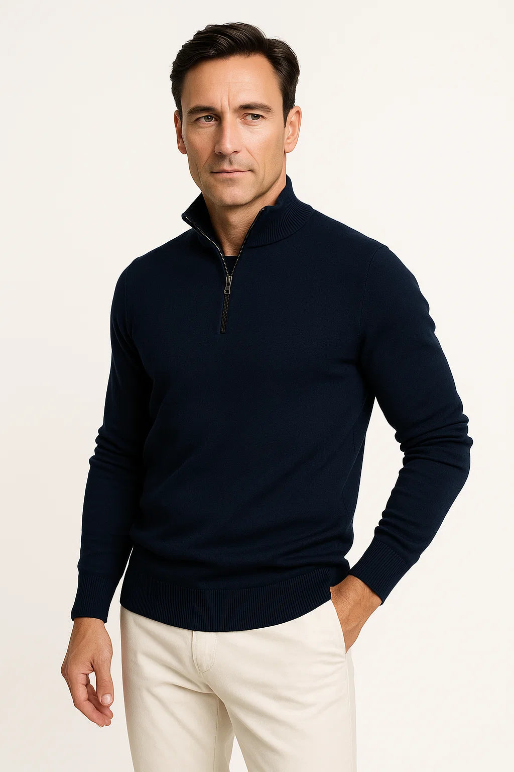 Men's Quarter Zip Sweater Polyester Blend Classic Fit Minimalist Design