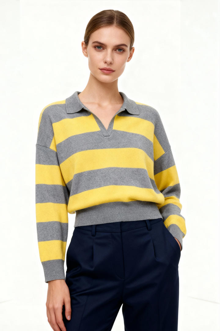 Alexa Stripe Polo Sweater - Yellow Bash