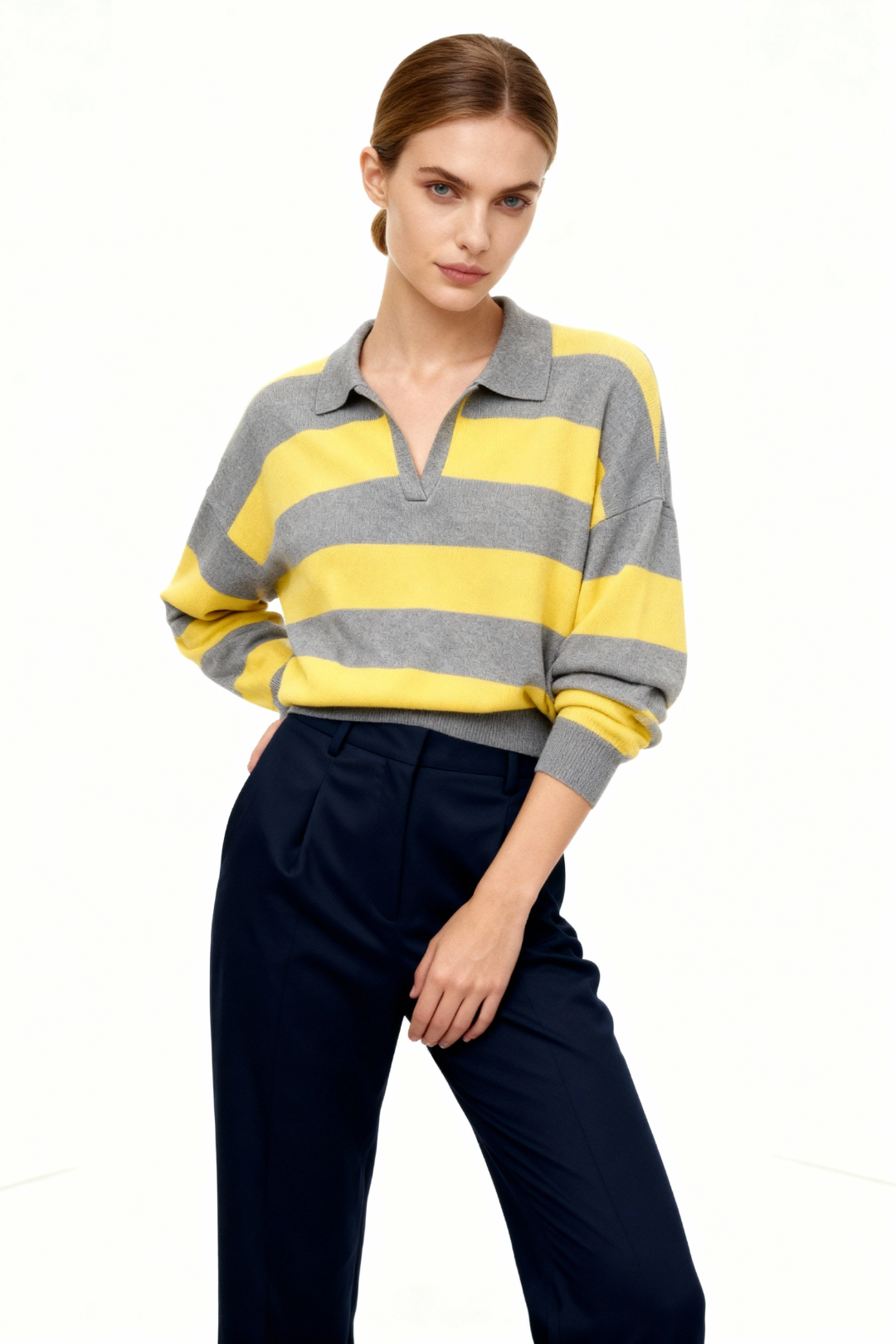 Alexa Stripe Polo Sweater - Yellow Bash