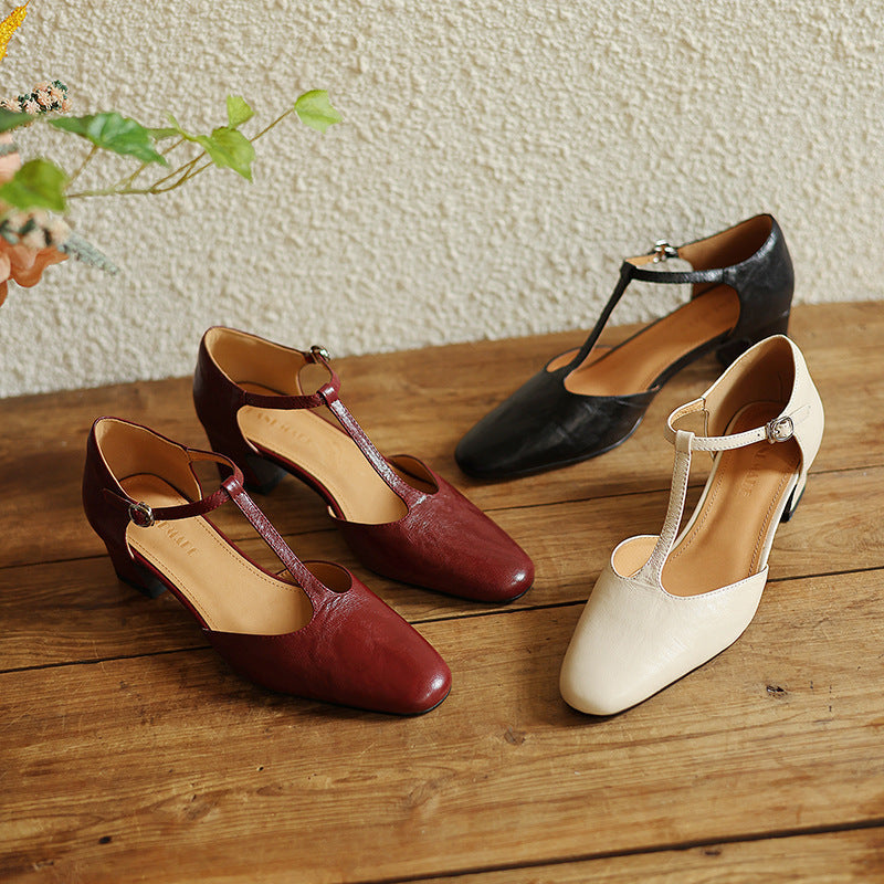 Althea | Leather T-Strap Heels