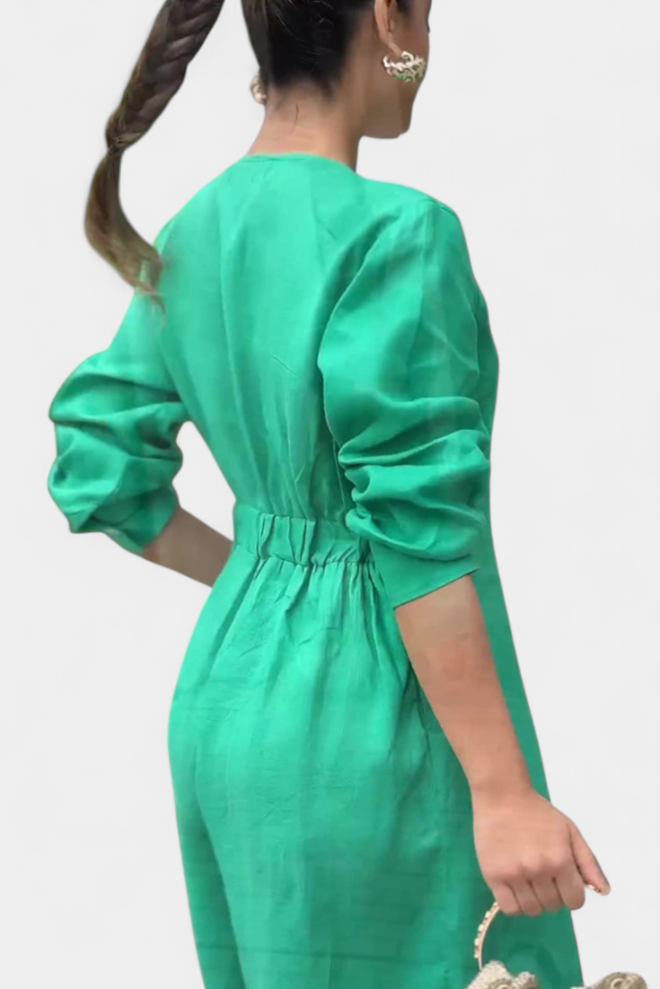 Whitney V-Neck Fluid Jumpsuit with Front Slit