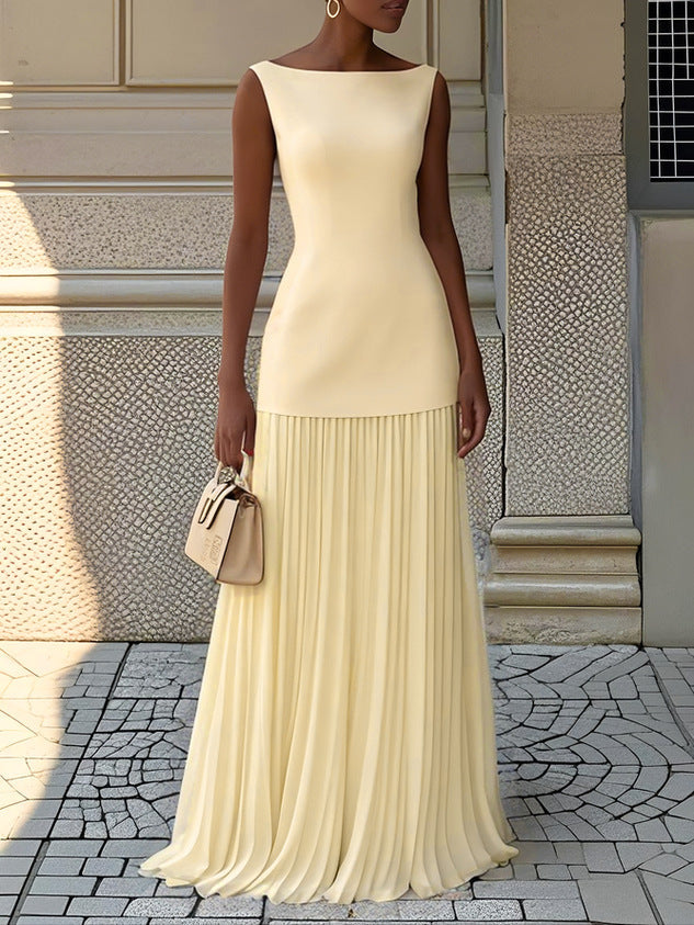 Pleated Maxi Dress - Elegant Floor Length Dress for Women
