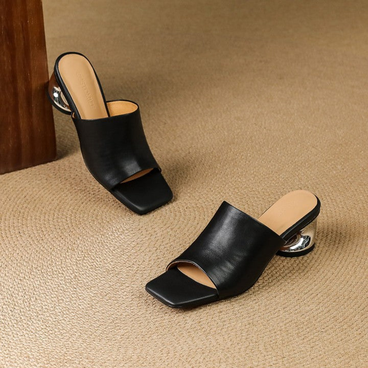 Calyra | Curve Leather Mule Heels