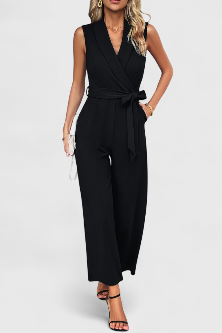 Luciana Adjustable Waist Cross-Back Jumpsuit with Flared Legs