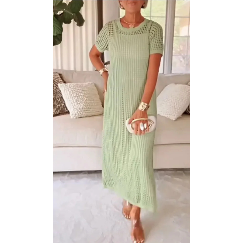 Cut-Out Maxi Dress with Inner Slip - Layered Long Dress
