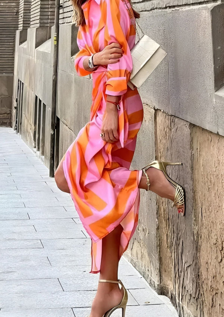Shirt Dress for Women with Tie Waist Belt and Print