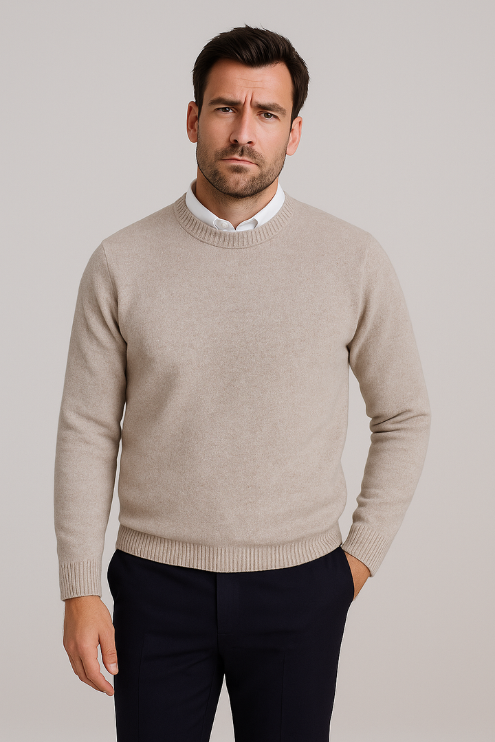Men's sweaters – Knitted look with round neck, loose & casual