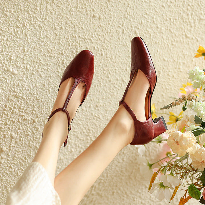 Althea | Leather T-Strap Heels