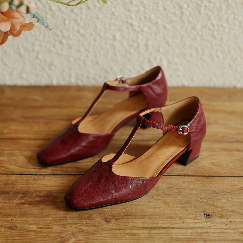 Althea | Leather T-Strap Heels